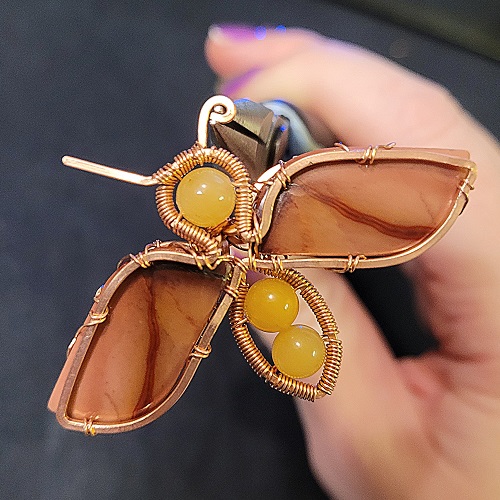 Jennifer Brooks's Rosy Maple Moth Pendant - , Contemporary Wire Jewelry, Lashing, Wire Lashing, Wire Wrapping, Wrapping, Wire Wrapping Jewelry, rosy maple moth pendant